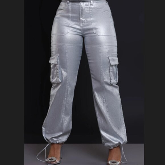 iToo Size S Silver Metallic Cargo Pants / Jeans, NEW with Tag! - Picture 16 of 16
